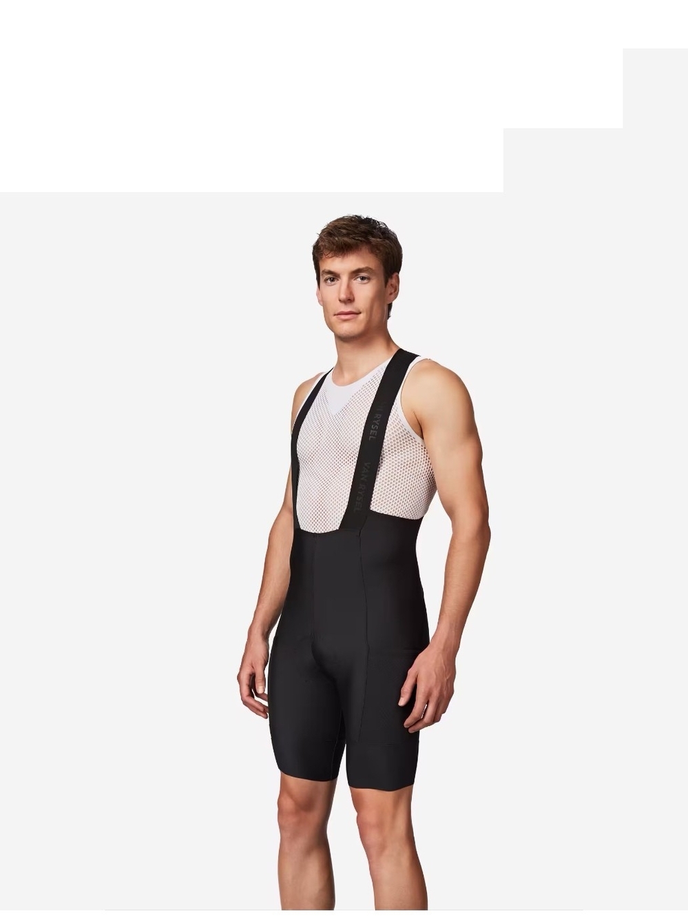 Black Cycling Bib Shorts with White Mesh Undershirt